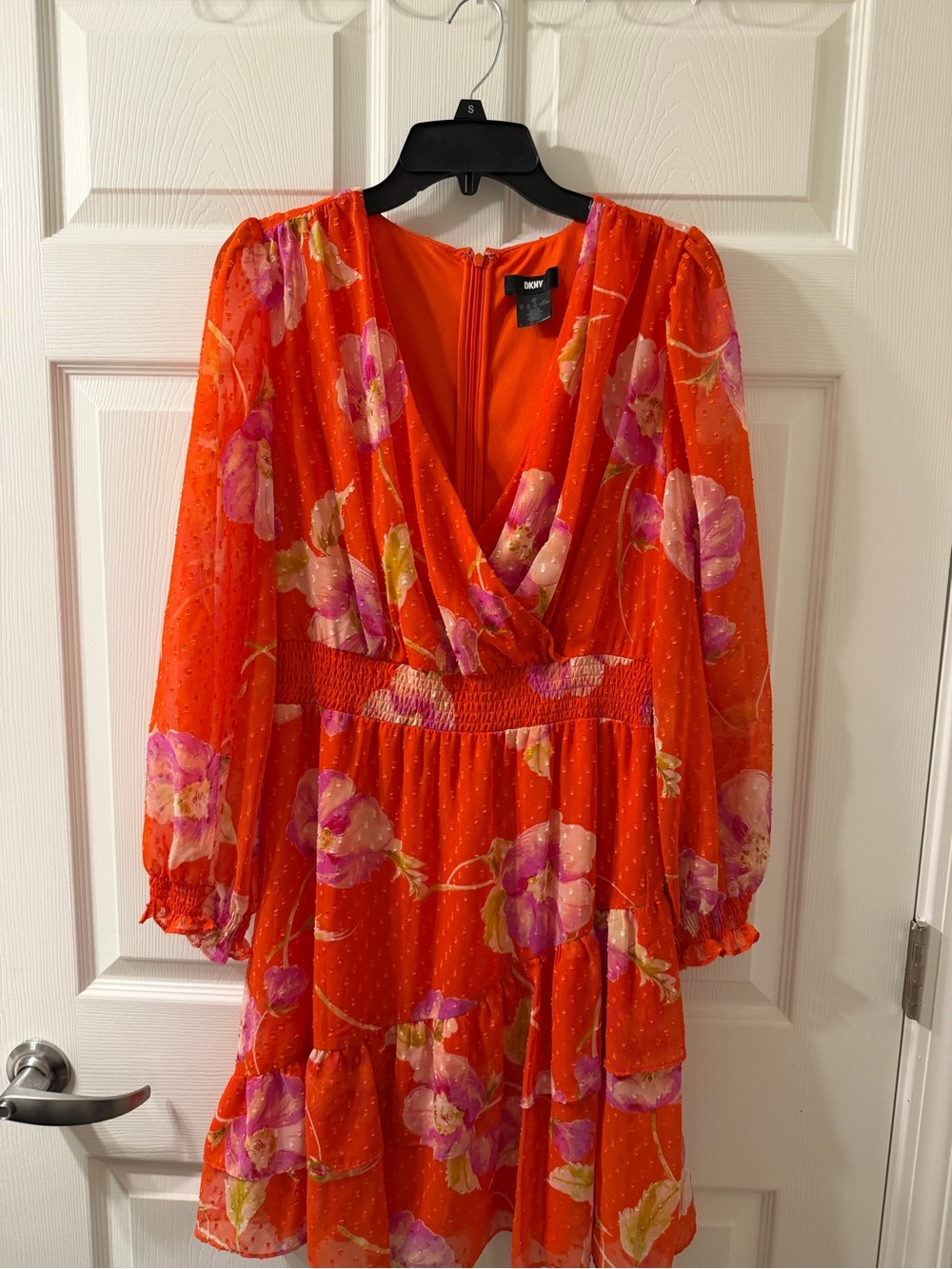DKNY Orange Floral Wrap-Style Long Sleeve Dress size 12